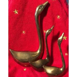 RARE Trio of SOLID BRASS Swan Geese Vintage MCM from India